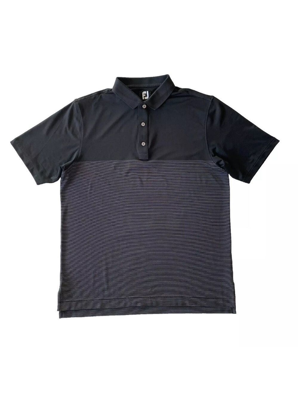 FootJoy FJ Golf Polo Shirt Mens L Black White Striped Short Sleeve